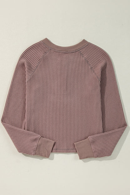 Chestnut Plain Waffle Knit Long Sleeve Henley Top