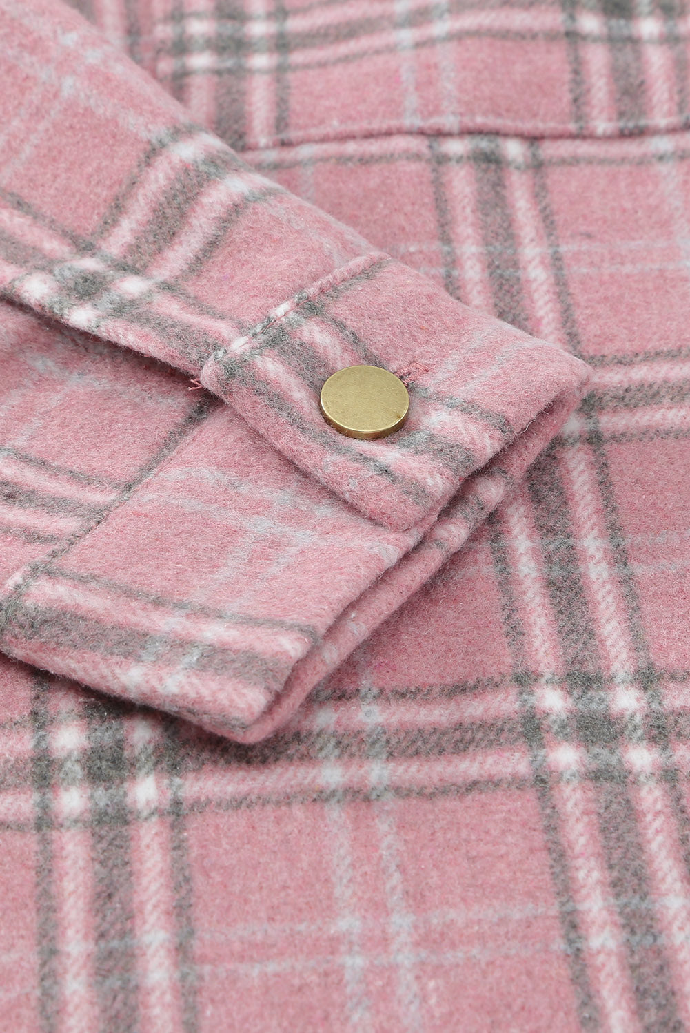 Pink Plaid Casual Button Up Shirt Shacket with Slits