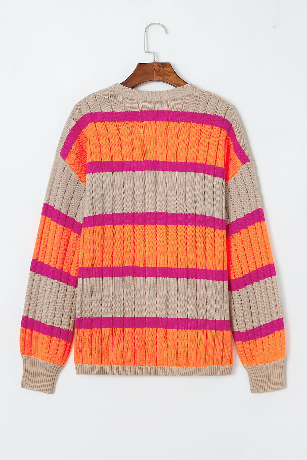 Orange Stripe Print Ribbed Knit Sweater Cardigan