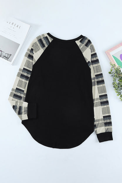 Black Color Block Long Sleeves Pullover Top