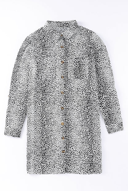 Cheetah Casual Long Sleeve Button Up Shirt Dress