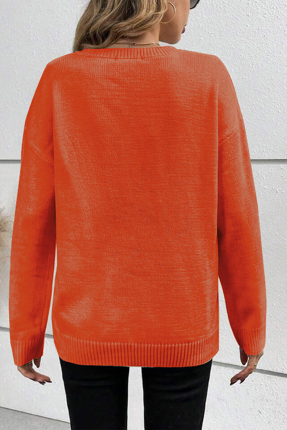 Orange Halloween Boo Drop Shoulder Knit Sweater