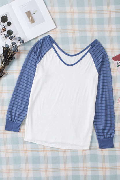 Dark Blue and White Colorblock Mesh Casual Tee