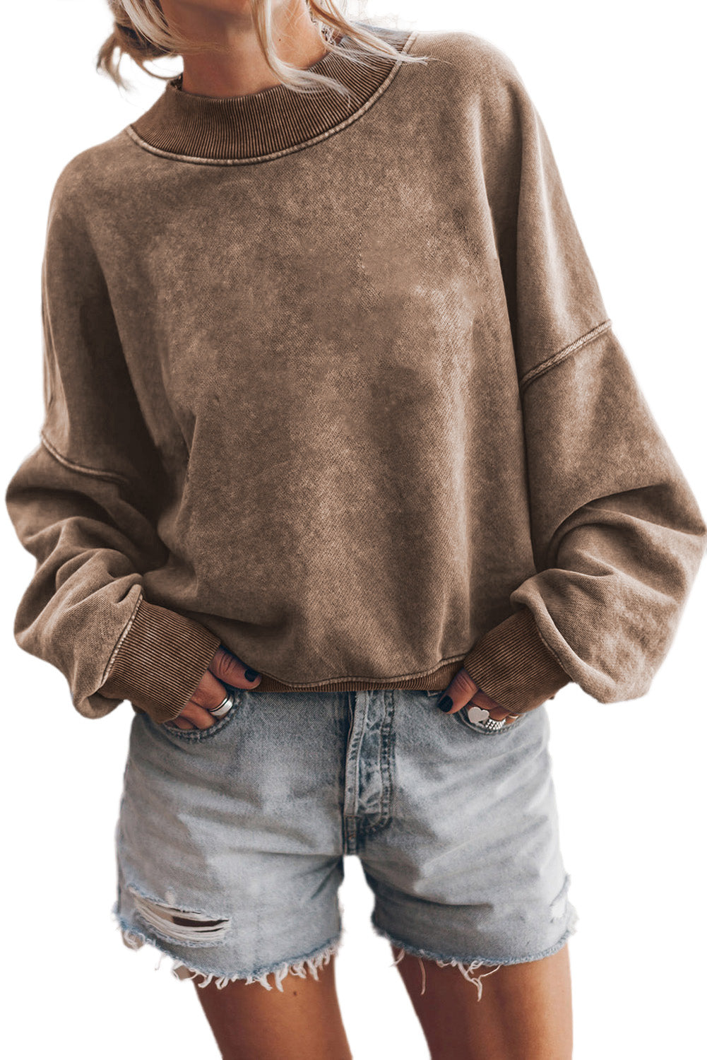 Brown Drop Shoulder Crew Neck Pullover Sweatshirt