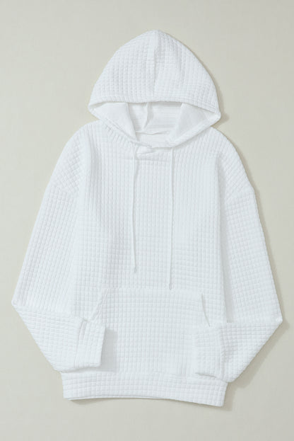 White Lattice Textured Kangaroo Pocket Hoodie