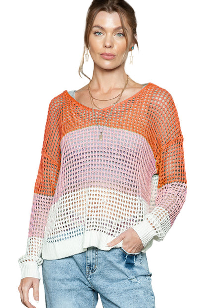 Multicolor Eyelet Twisted Back Knit Top