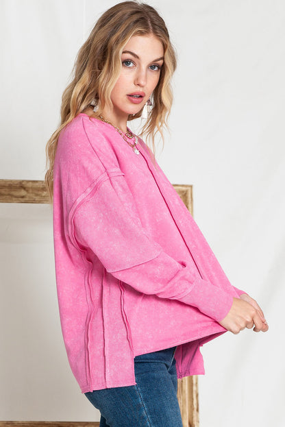 Rose Patchwork Long Sleeve Distress Pullover Sweatshirt