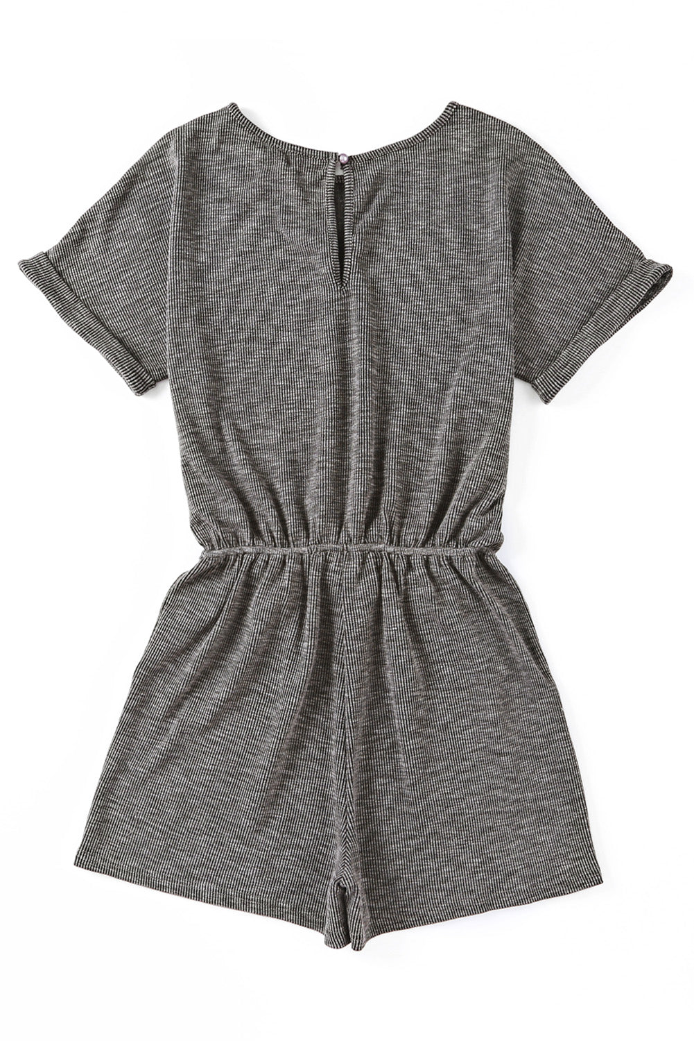 Gray Solid Casual Ribbed Elastic Waist Romper