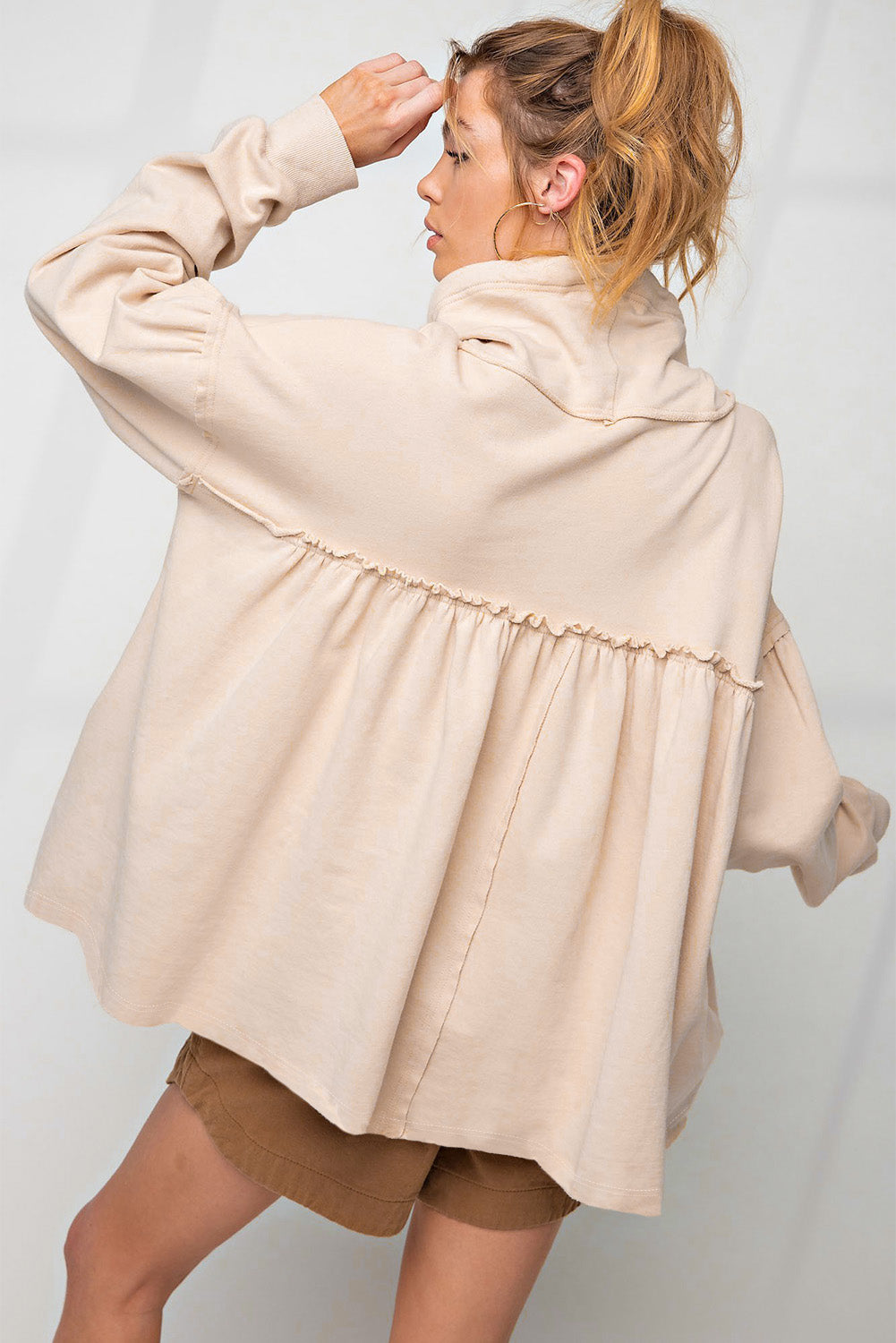 Beige Oversized Cowl Neck Pullover