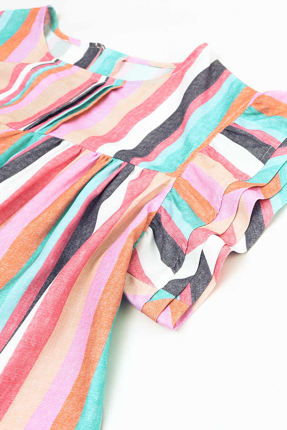 Multicolor Striped Back Button Keyhole Layered Sleeve Blouse