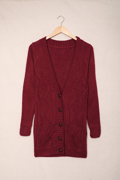 Blue Front Pocket and Buttons Closure Cardigan