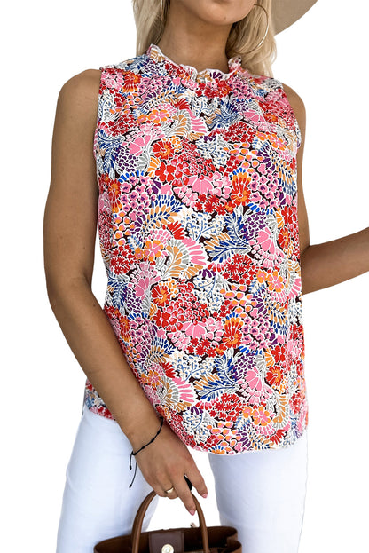 Multicolor Floral Print Casual Sleeveless Shirt for Women