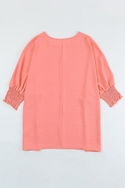 Pink Casual Shirred Cuffs Half Sleeve Top