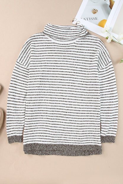 Gray Striped Turtleneck Oversized Sweater