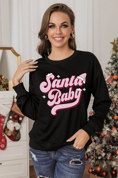 White Santa Baby Graphic Pullover Sweatshirt