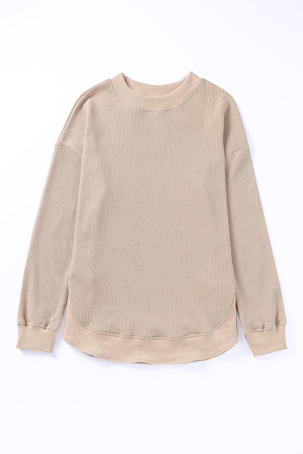 Pink Waffle Knit Crew Neck Casual Long Sleeve Top