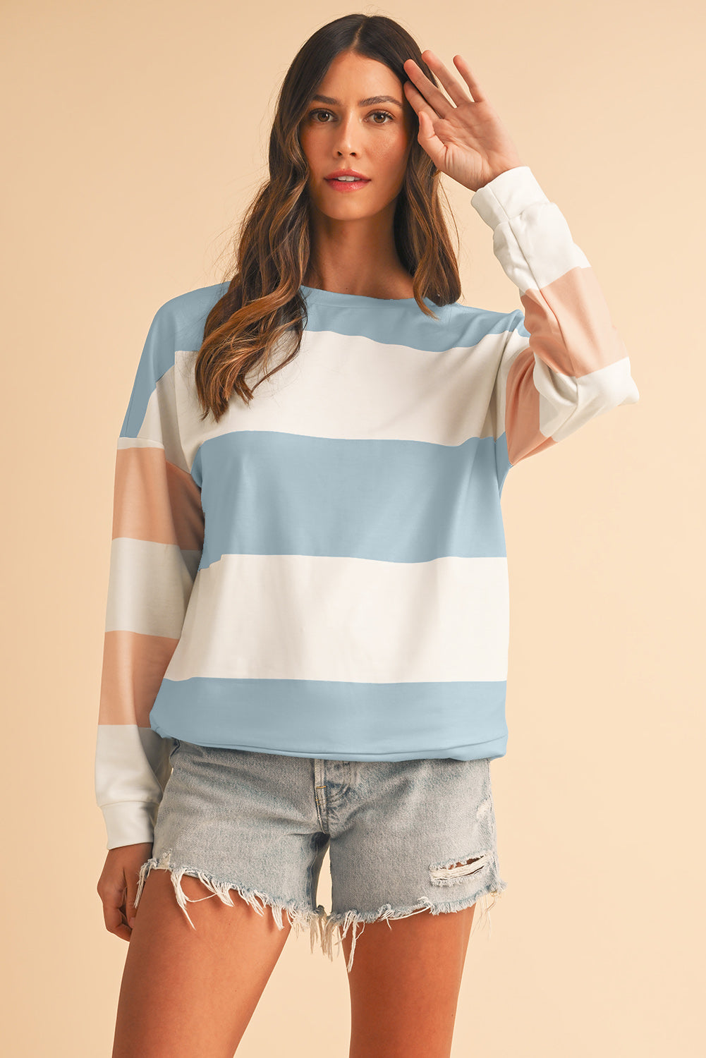 Light Blue Colorblock Drop Sleeve Top