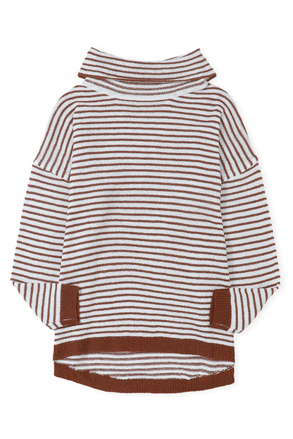 Gray Striped Turtleneck Oversized Sweater