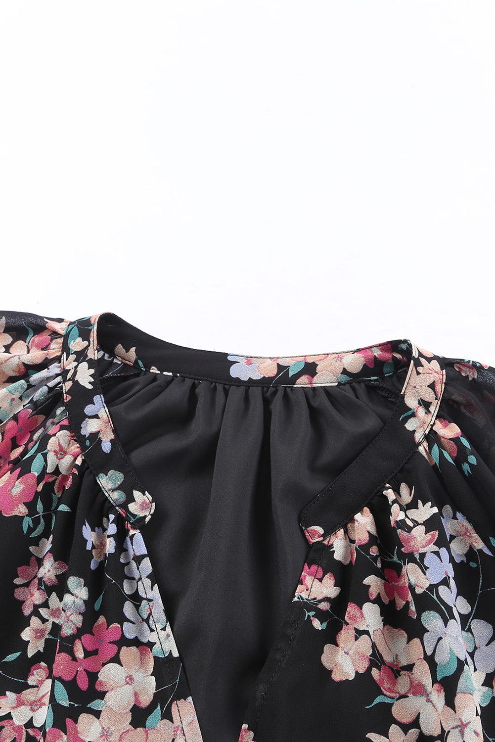 Black Floral Boho Chiffon Ruffle Blouse