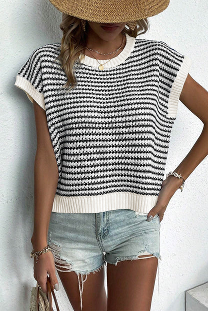 Black Stripe Contrast Trim Knit Dolman Top