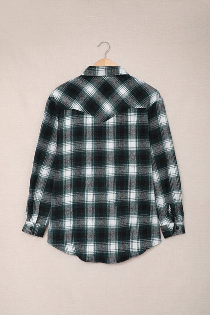 Brown Button Up Collared Plaid Shacket