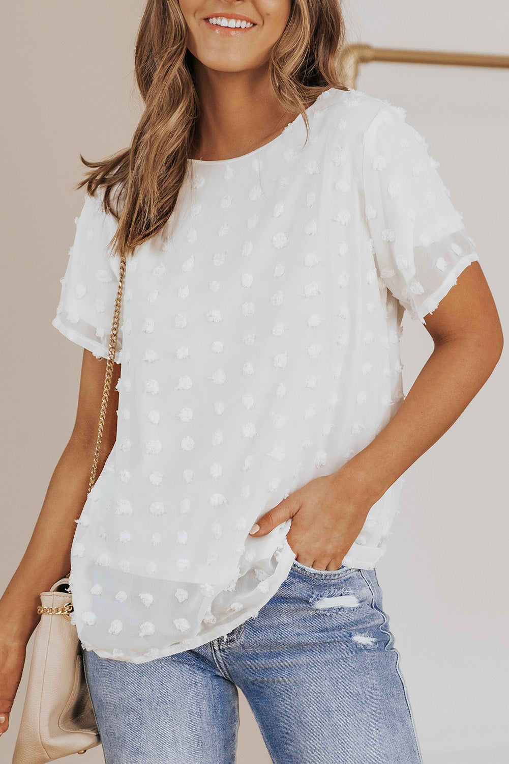 White Swiss Dot Jacquard Summer Top