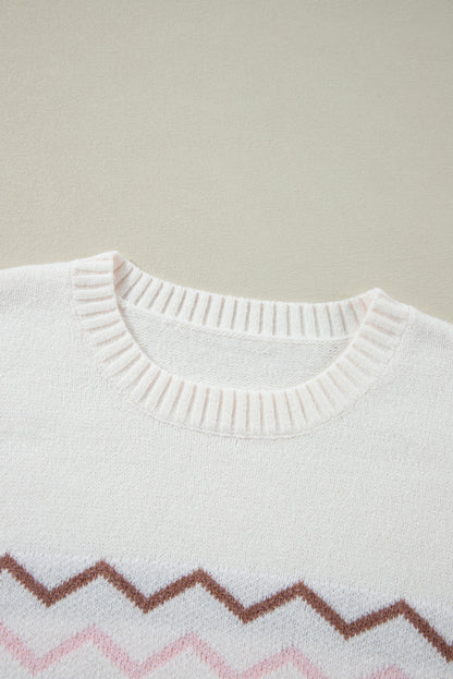 White Christmas Tree Wavy Striped Drop Sleeve Sweater