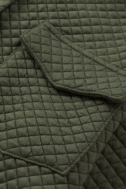 Khaki Lattice Texture Pockets Button Up Quilted Shacket