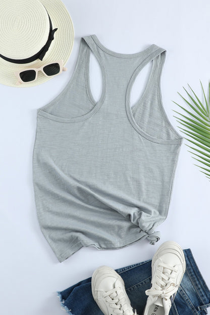 Gray Plain Scoop Neck Basic Solid Tank Top