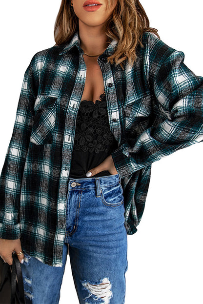 Brown Button Up Collared Plaid Shacket