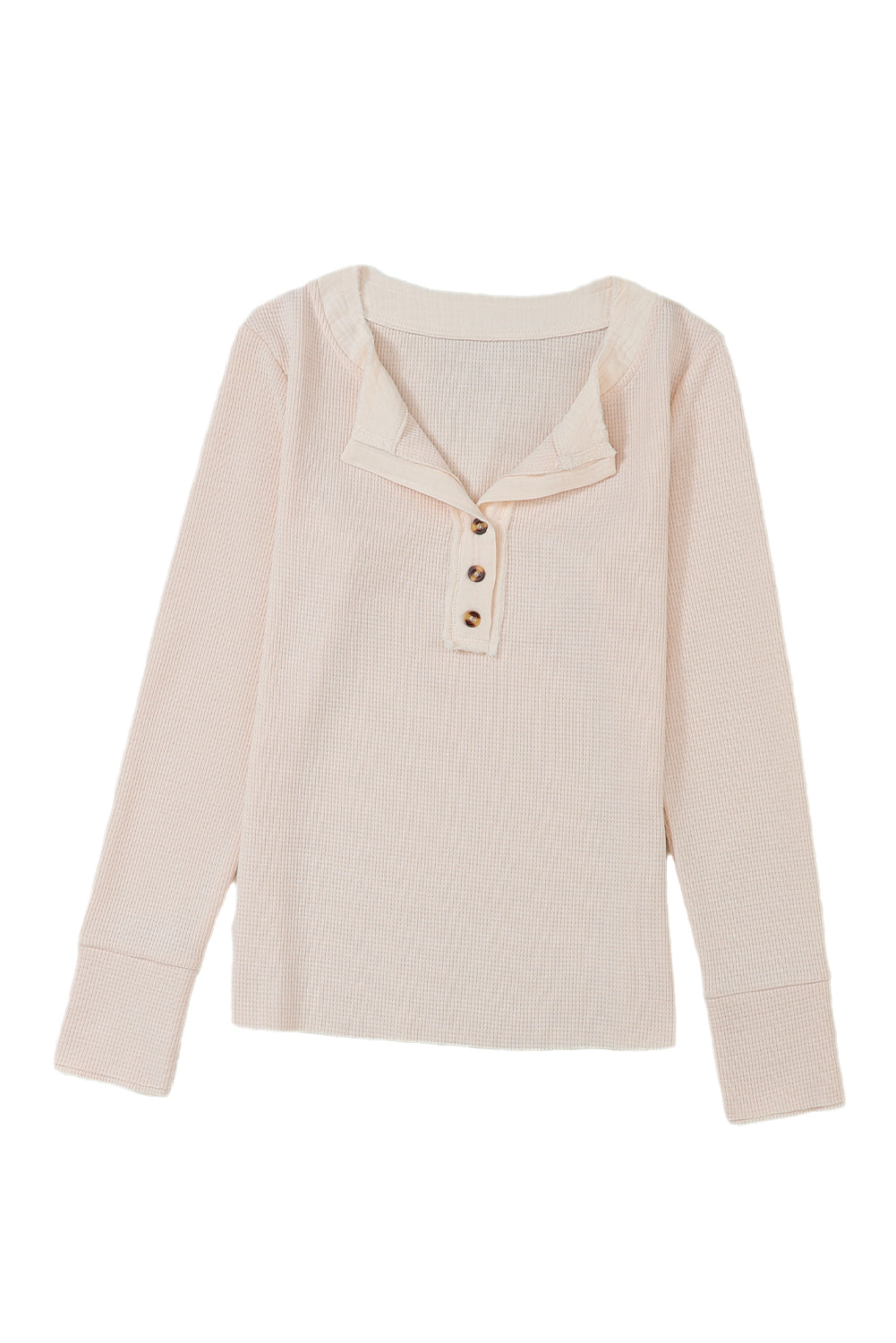 Beige Waffle Textured Long Sleeve Henley Top