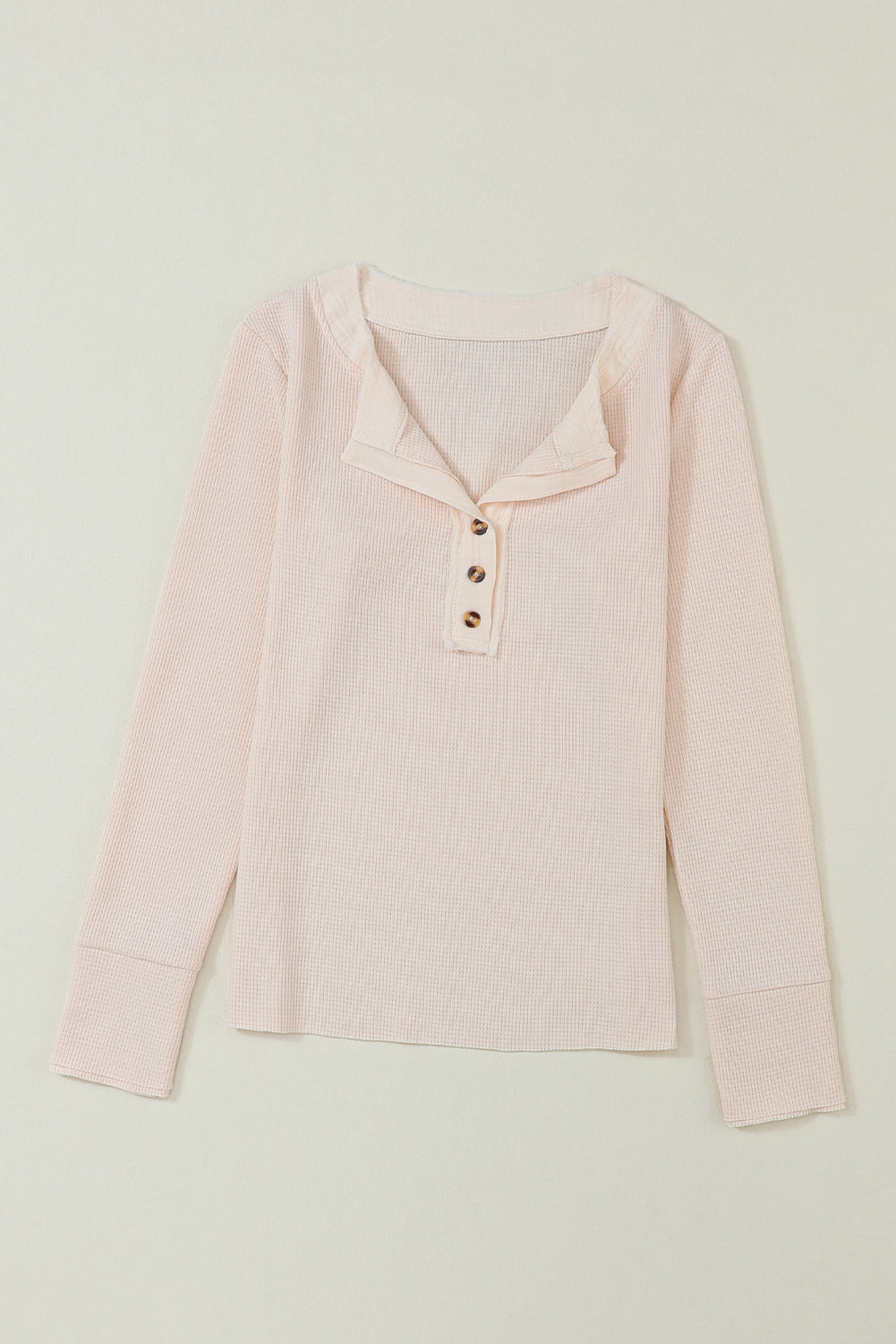 Beige Waffle Textured Long Sleeve Henley Top