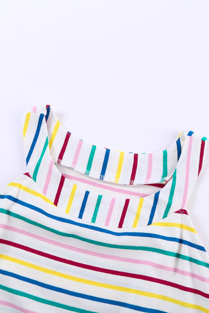 Colorful Stripes Sleeveless Jewel Neckline Tank Top