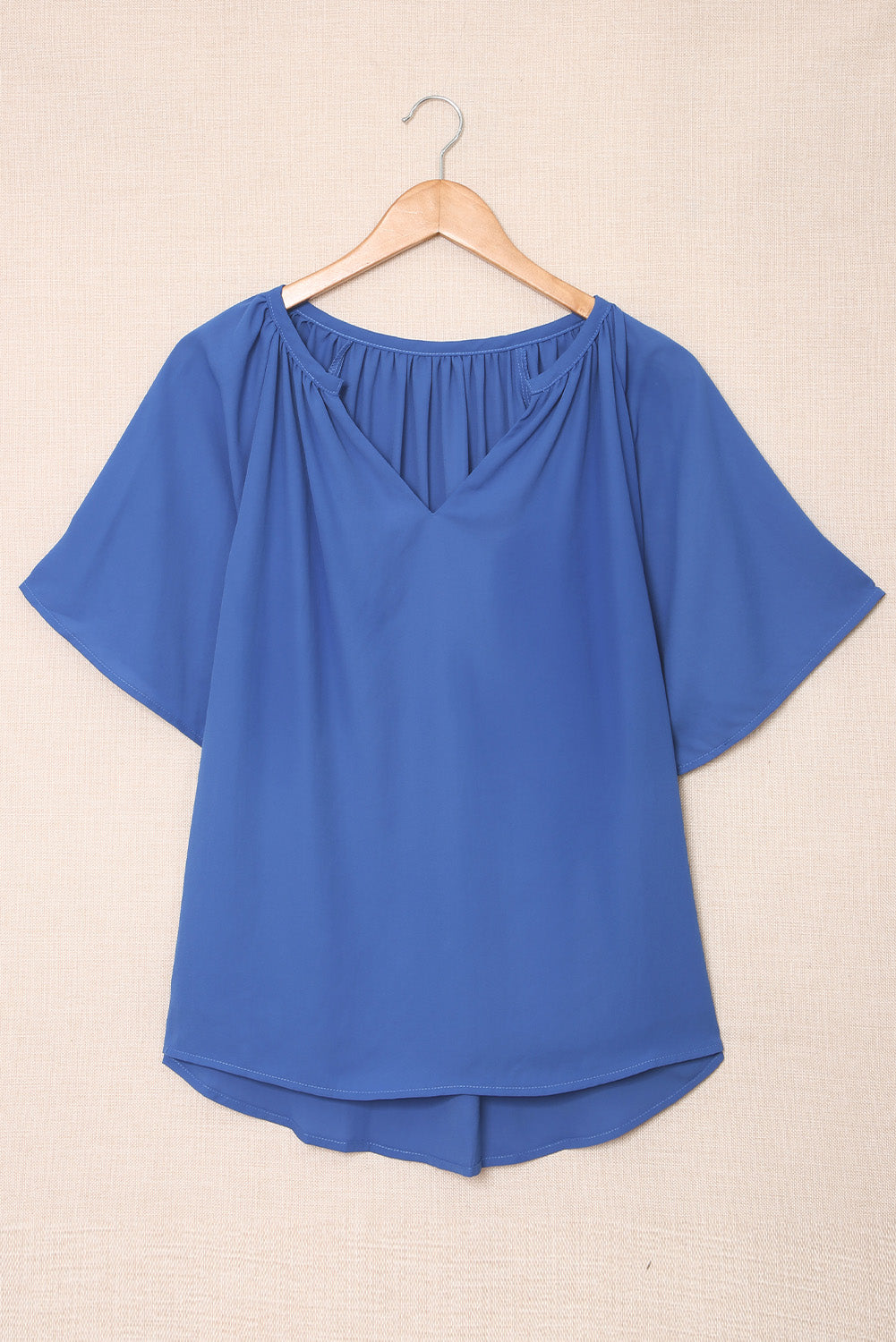 Green Casual Split Neck Pleated Loose Blouse