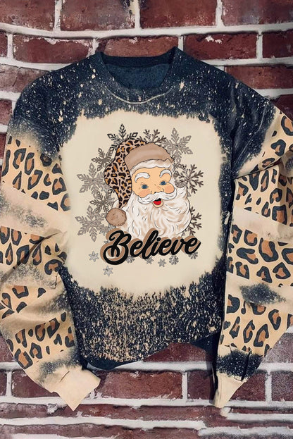 Black Believe Santa Claus Casual Christmas Graphic Sweatshirt