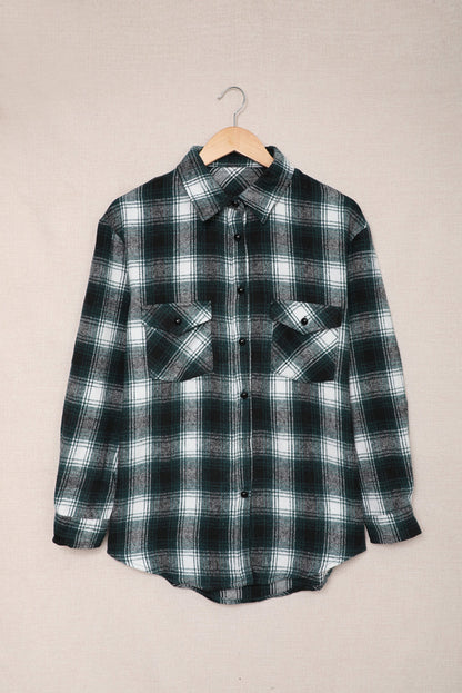 Brown Button Up Collared Plaid Shacket