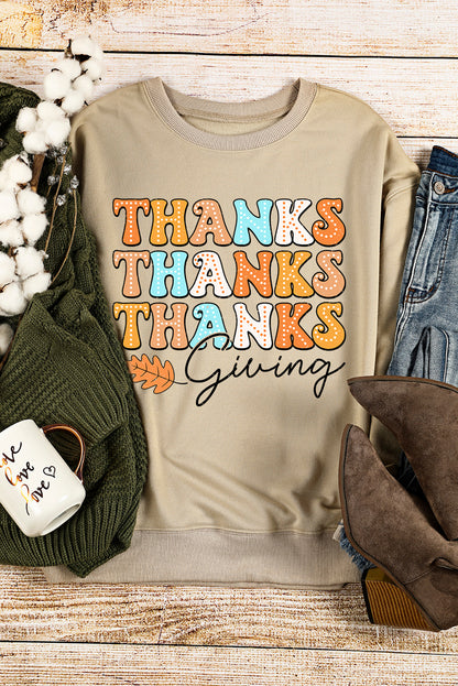 Khaki THANKS giving Leave Printed Drop Shoulder Sweatshirt