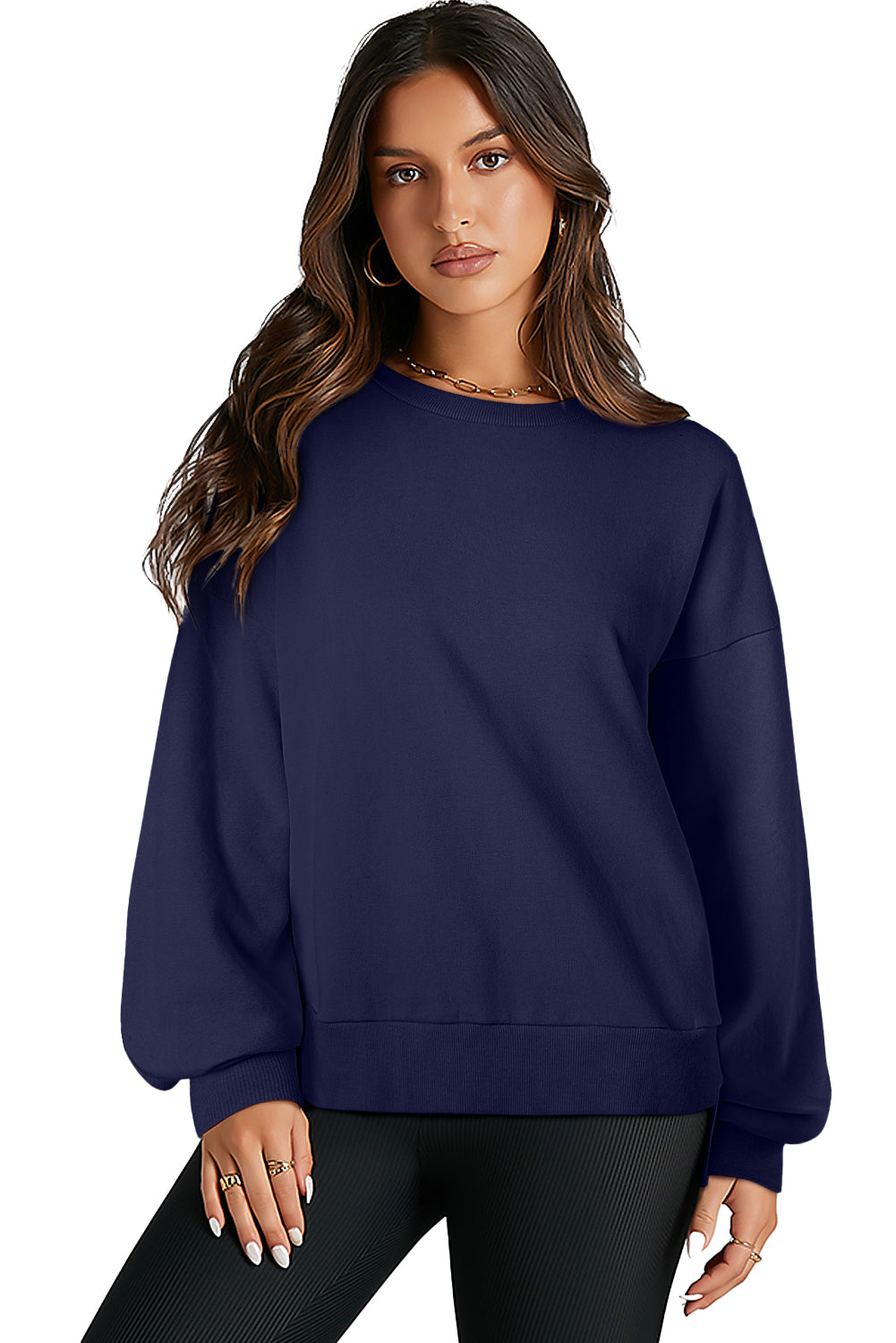 Bonbon Solid O Neck High Low Hem Pullover Sweatshirt