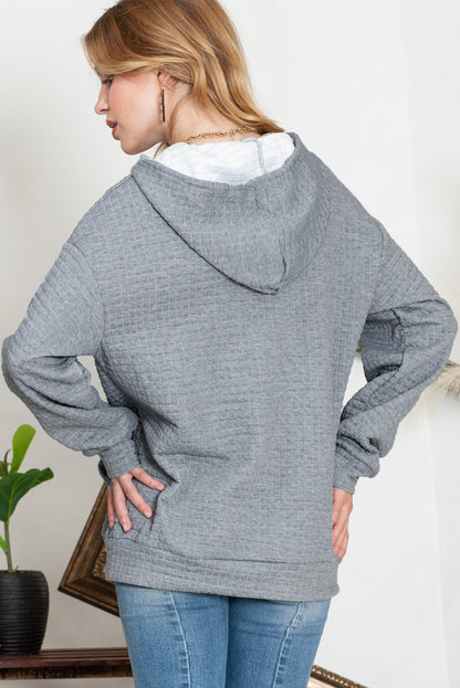 White Lattice Textured Kangaroo Pocket Hoodie