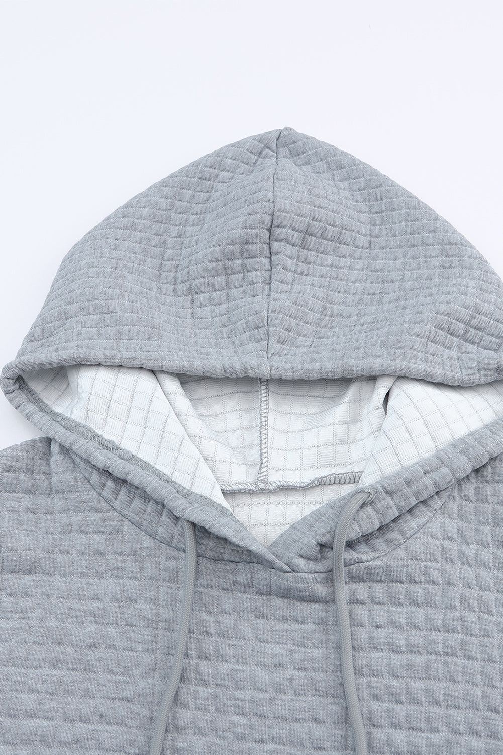 White Lattice Textured Kangaroo Pocket Hoodie