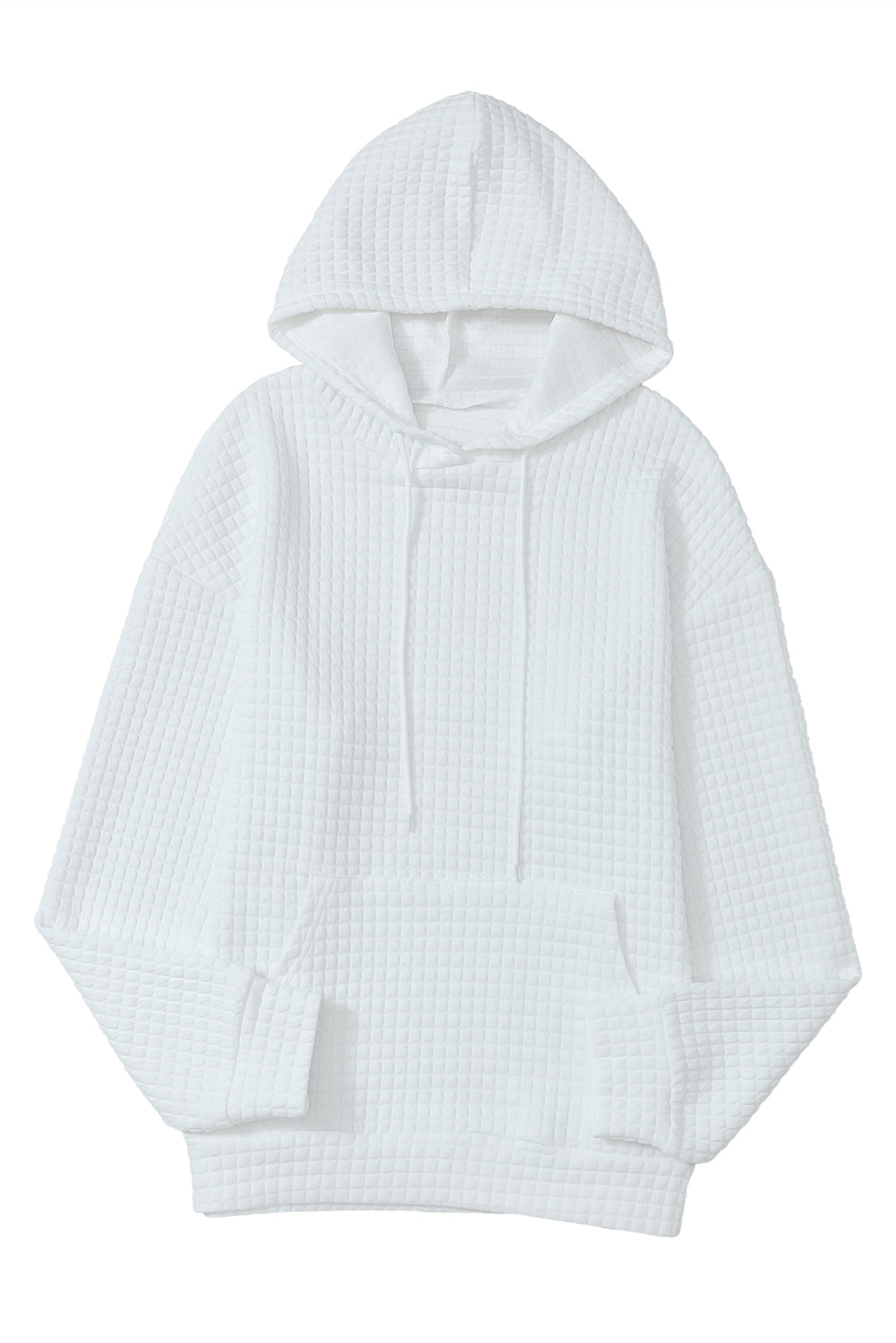 White Lattice Textured Kangaroo Pocket Hoodie