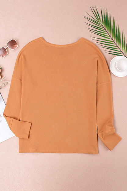 White Casual Waffle Button Front Knit Henley Top