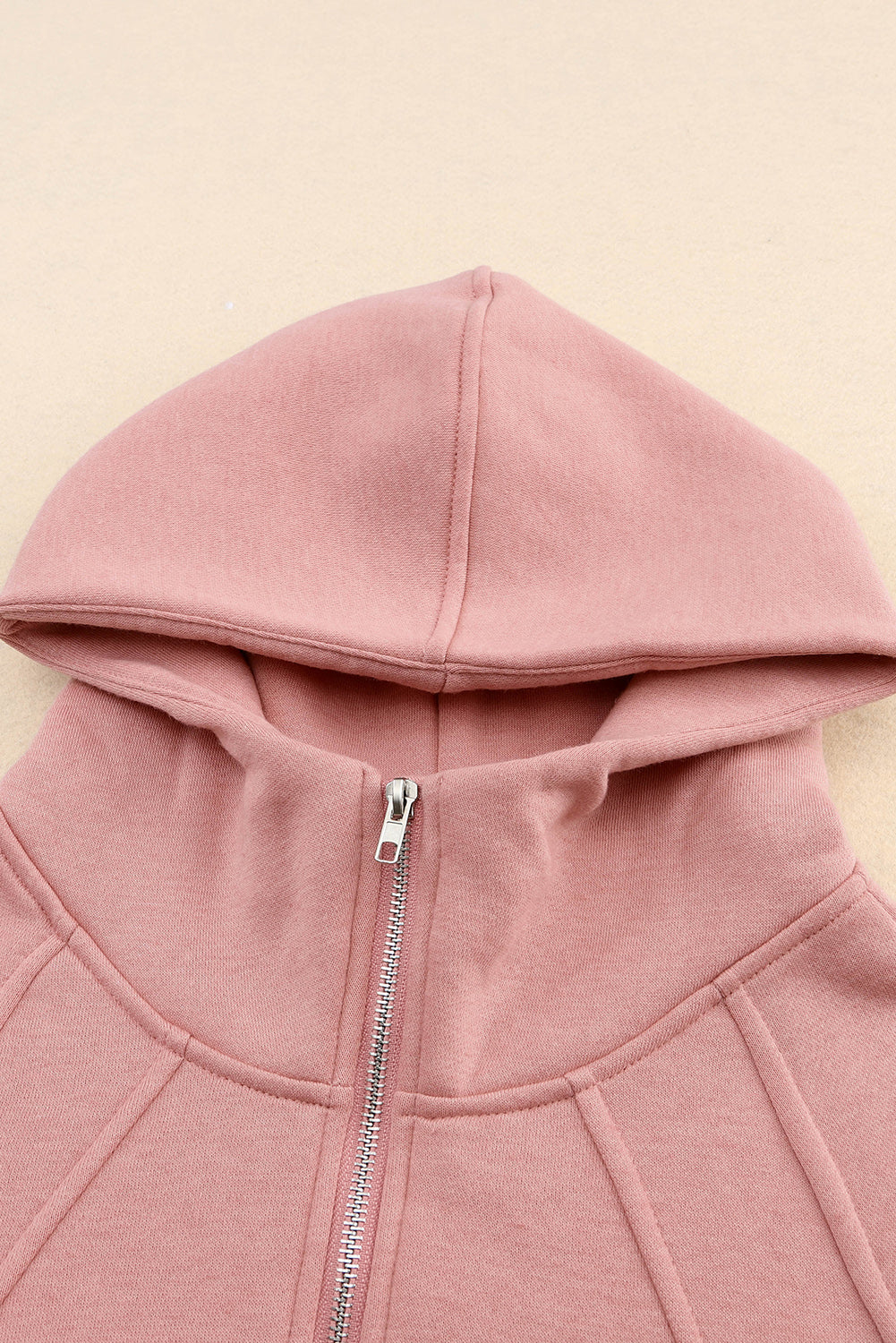 Pink Thumbhole Raglan Sleeve Half Zip Pullover Hoodie