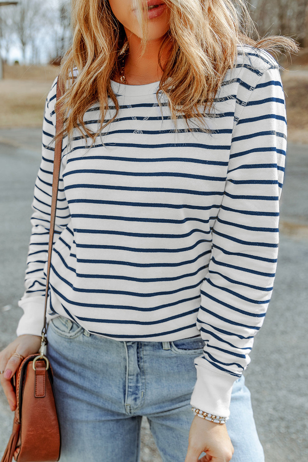 Striped Print Casual Long Sleeve Pullover Top