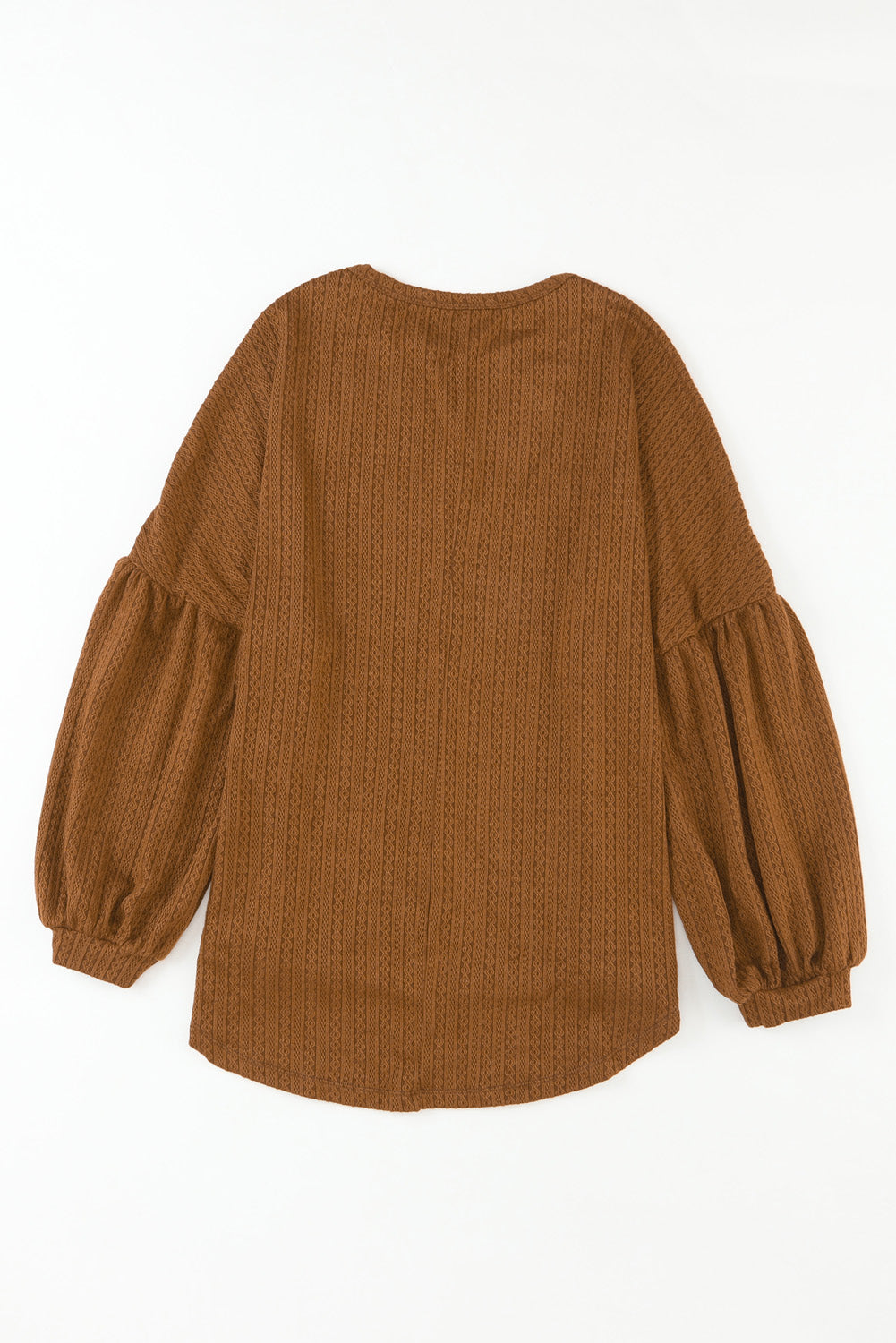 Brown Solid Color Textured Pullover Casual Top