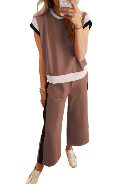 Chestnut Colorblock Tee and Wide Leg Pants Set