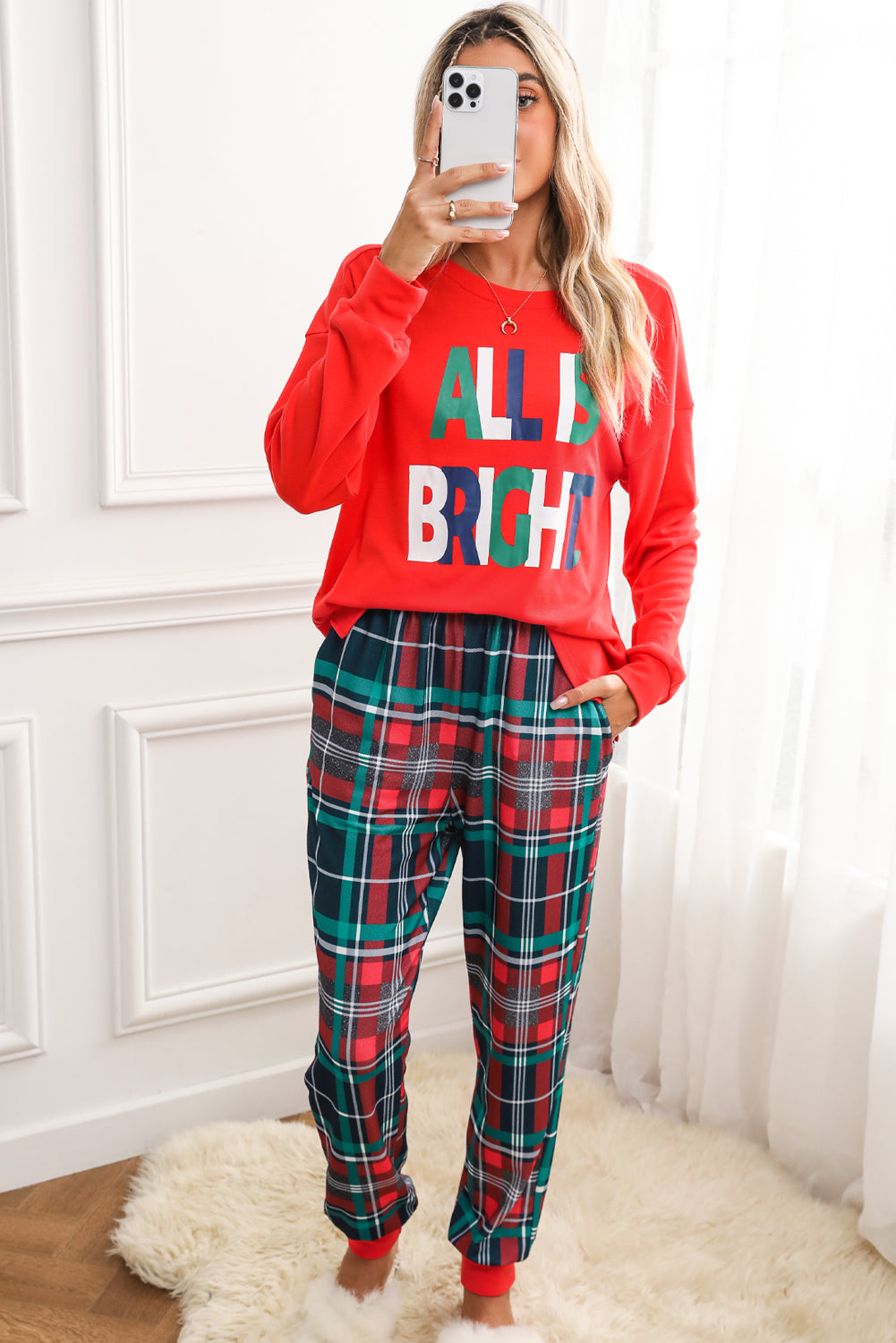 Multicolor ALL IS BRIGHT Christmas Plaid Pajama Set