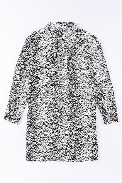 Cheetah Casual Long Sleeve Button Up Shirt Dress