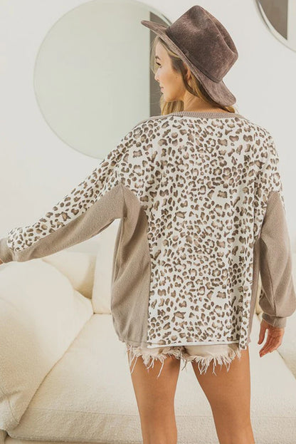 Leopard Print Casual Pullover Long Sleeve Top