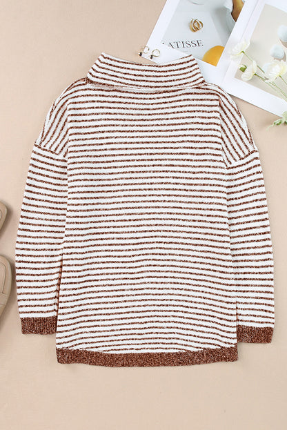 Gray Striped Turtleneck Oversized Sweater